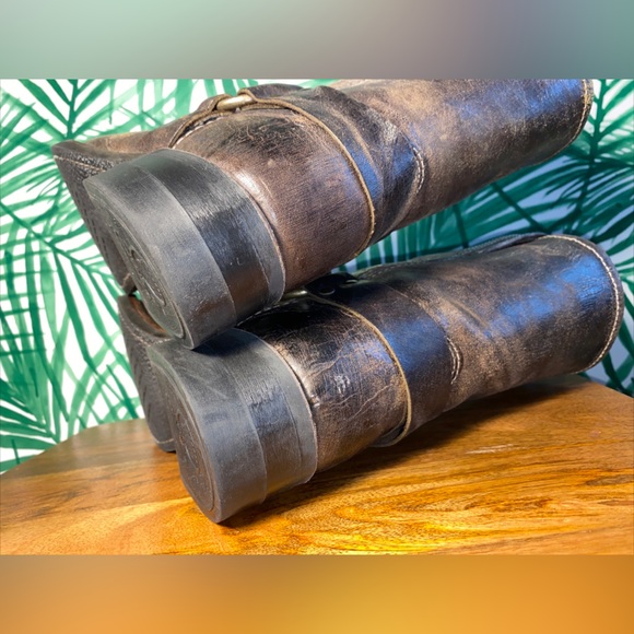 Frye Distressed Brown Leather Harness Motorcycle Boots Men’s 10 M USA - Picture 11 of 13